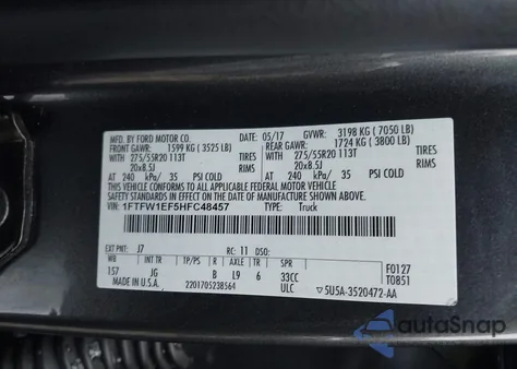 2017 Ford F-150 Xl из США, поврежденный, VIN 1FTFW1EF5HFC48457